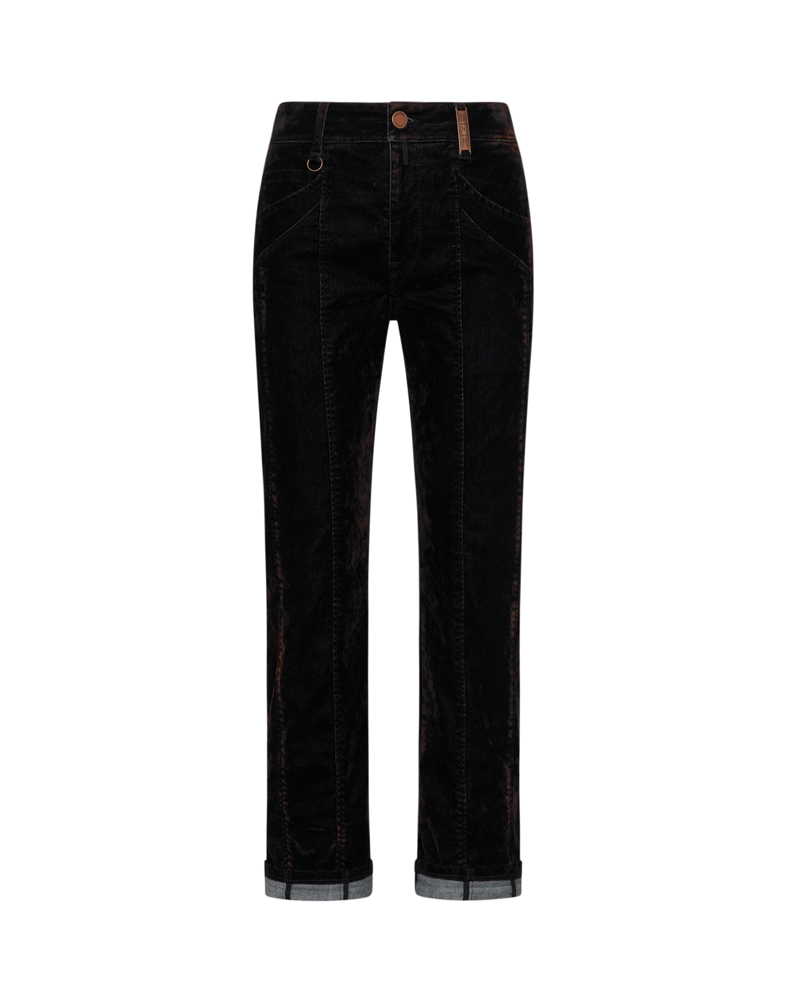 Bein Samt-Flockdruck mit genähtem INTERUPT: schwarzem Jeans mit