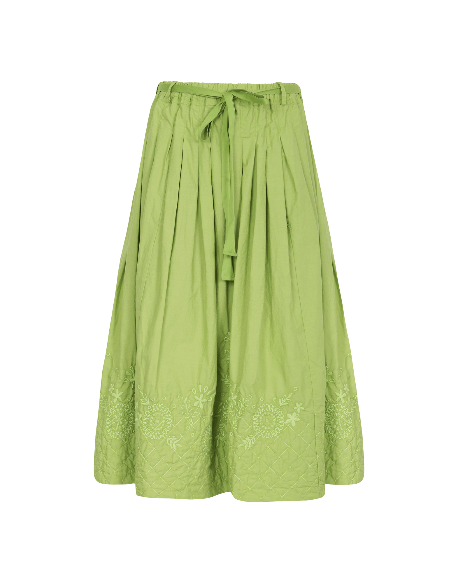 green embroidered skirt