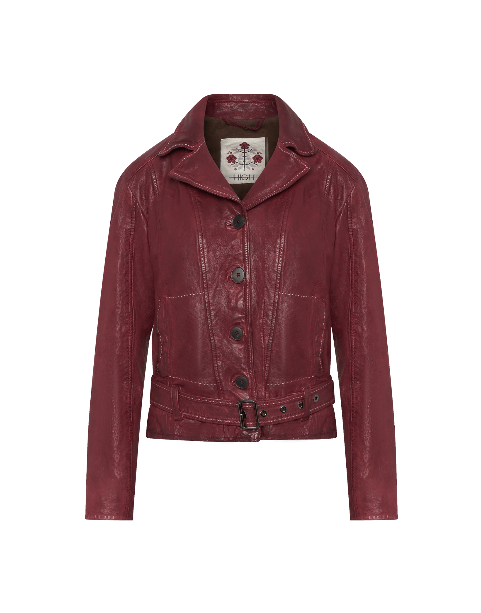 brick red leather jacket