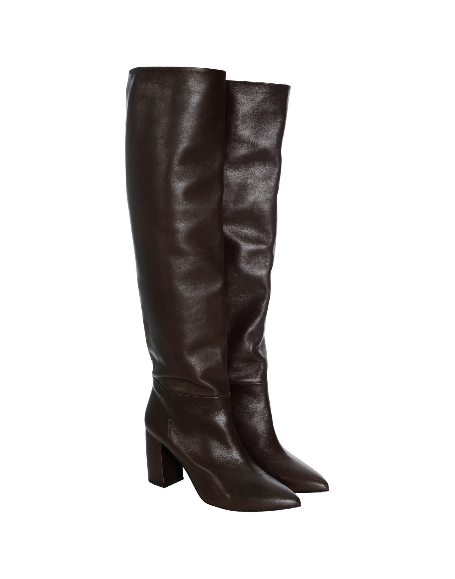 Buy > dark brown long boots > in stock