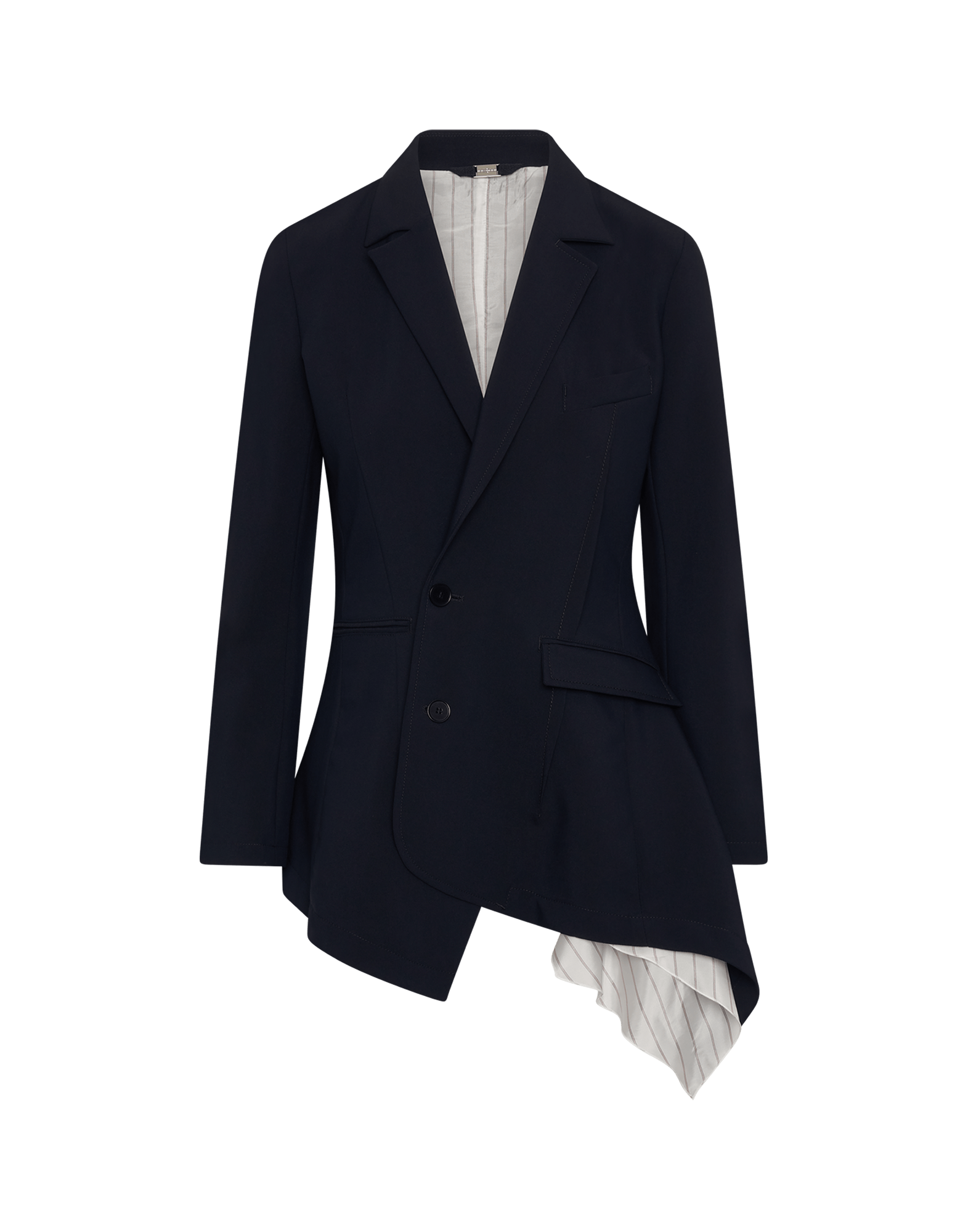 INSPIRATION: Navy asymmetrically constructed tailored jacket