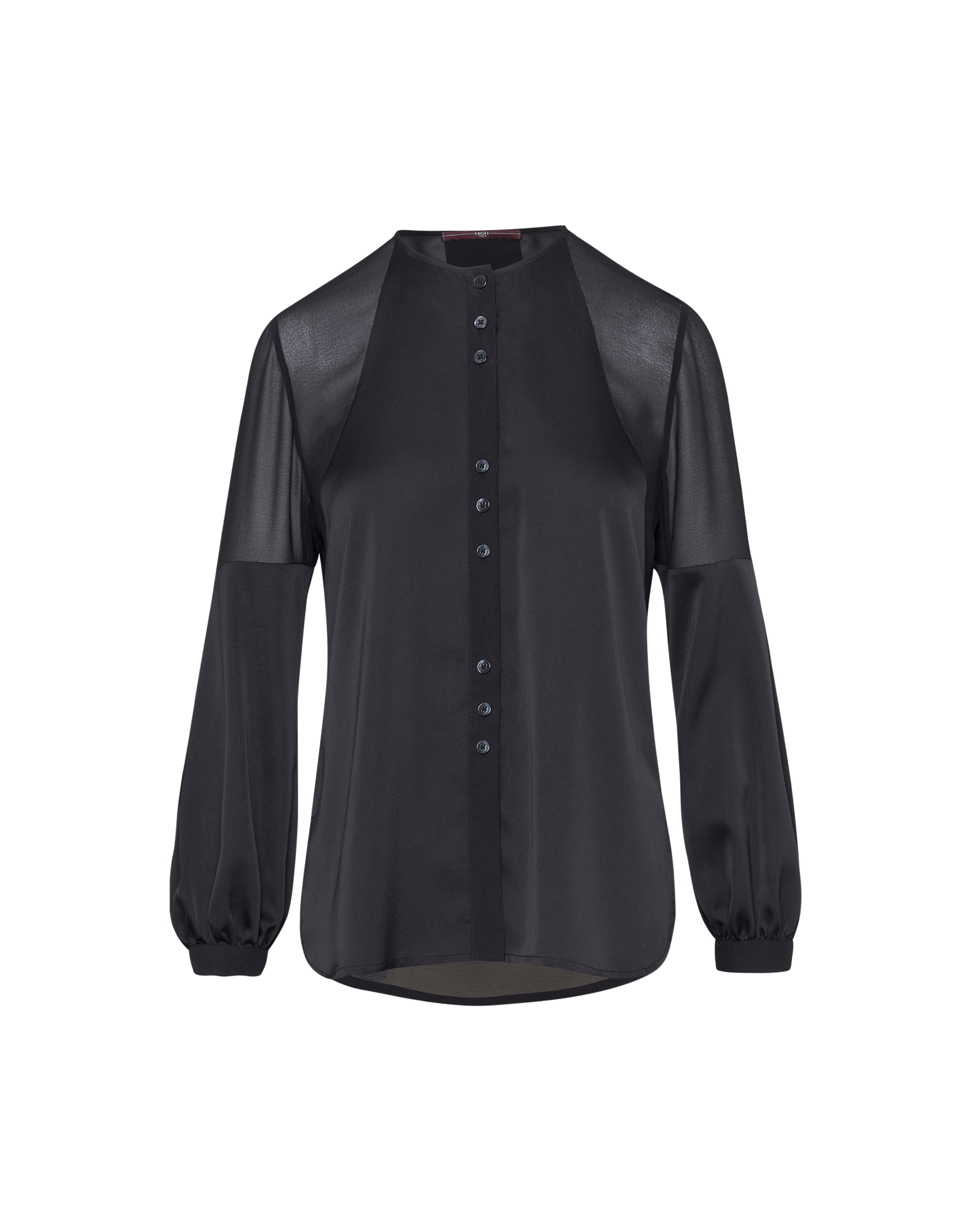 SUPPOSE: Schwarze Bluse aus Crêpe und Satin technischem transparentem