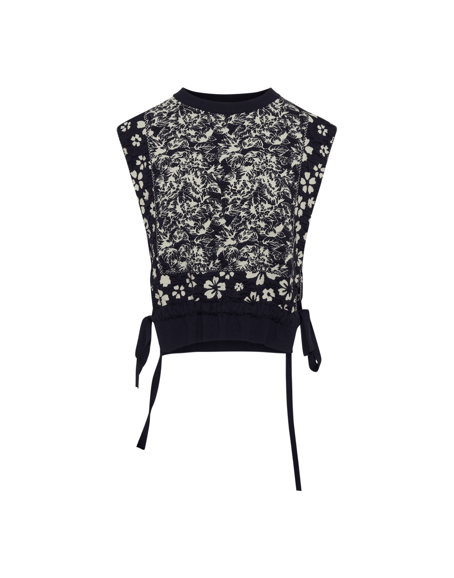 DOZY: White and navy tabard-style sweater in 3D jacquard