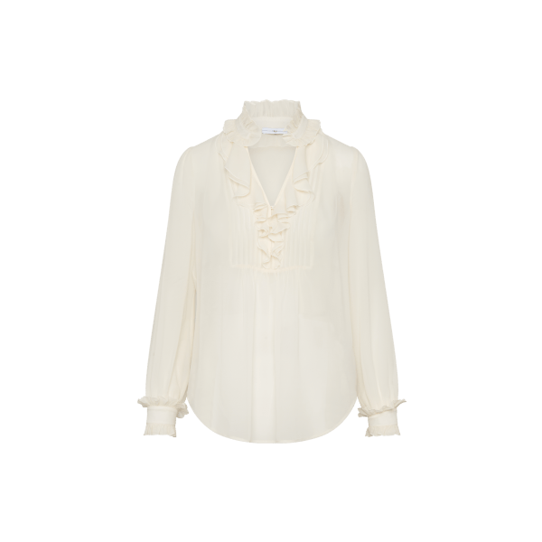 ENTHUSE: Romantic ruffle shirt in ivory silk georgette