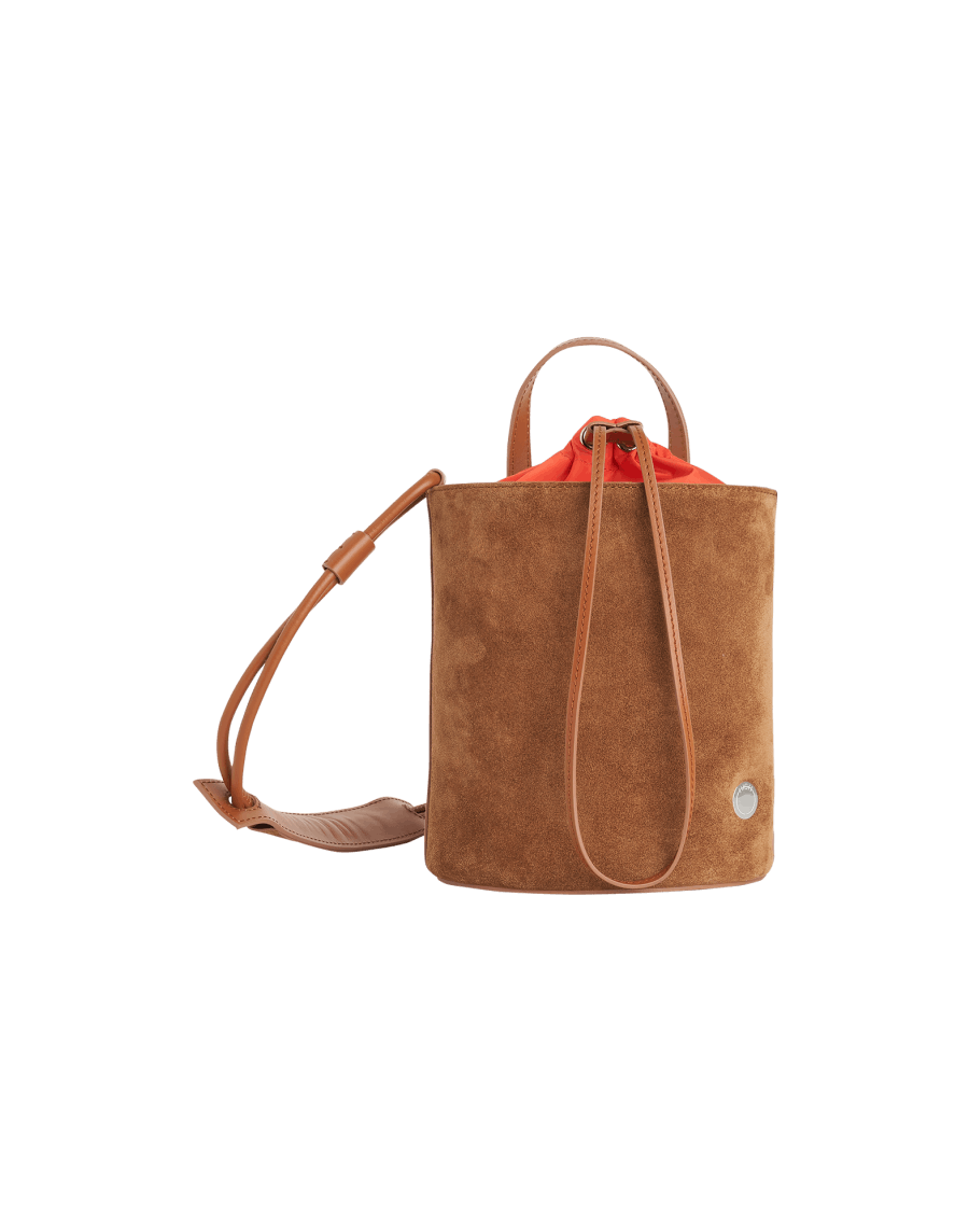 Made In Italy Suede Drawstring Bucket Shoulder Bag