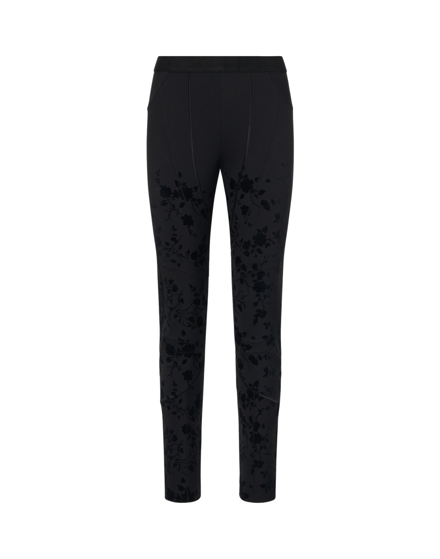 ONE-WAY: Black skinny fit pants with floral flock print
