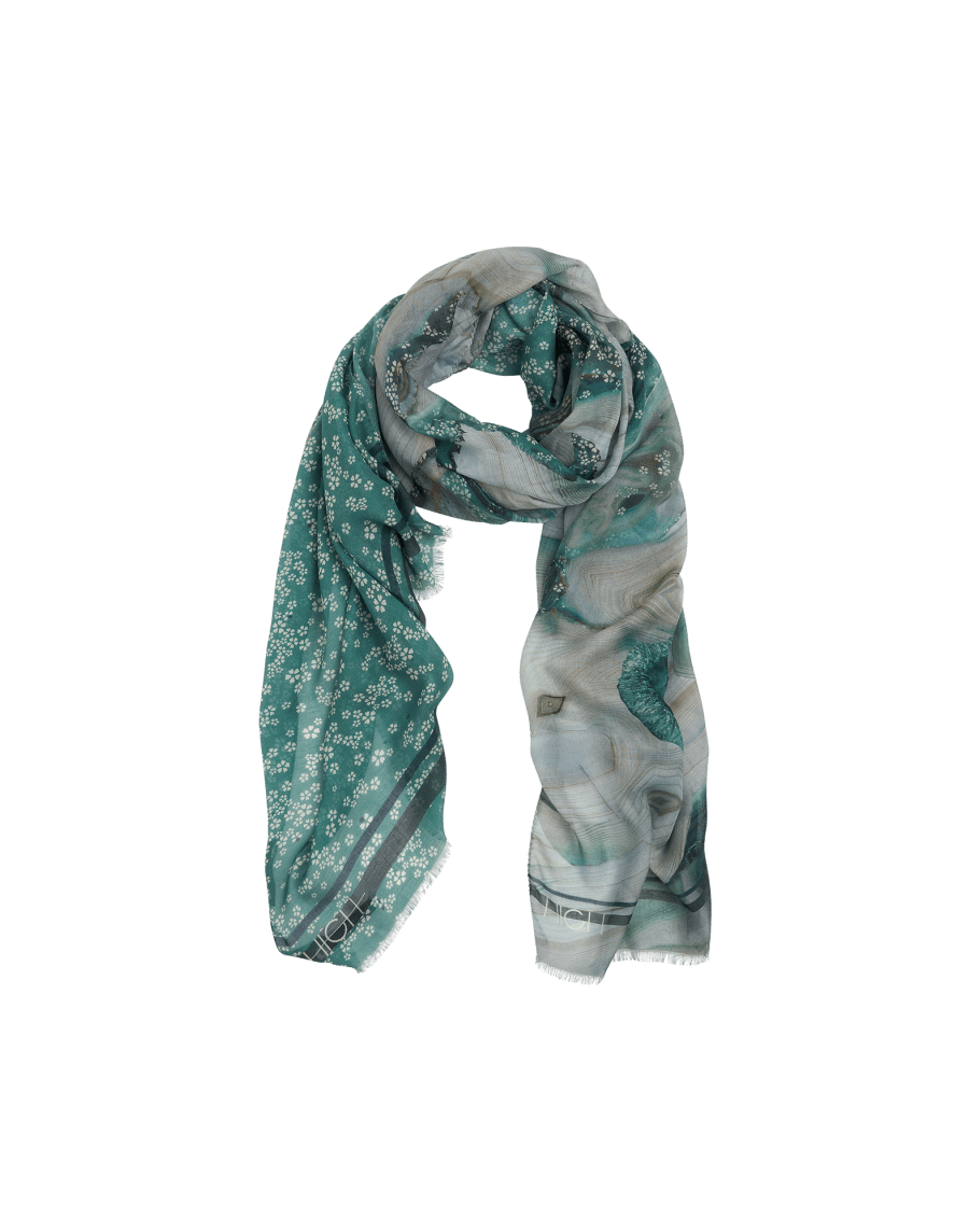RIGHT AWAY: Cashmere modal scarf with an agate -floral pattern fusion print
